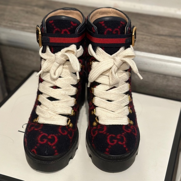 Gucci Covered Wool GG Combat Boots - Picture 5 of 6